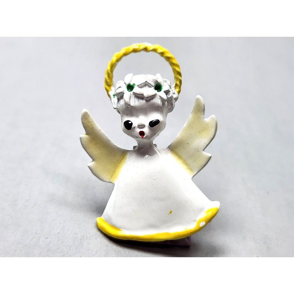 Cute Vintage Enamel Angel Brooch Pin Mini Figurine Small 1.5" 60s/70s